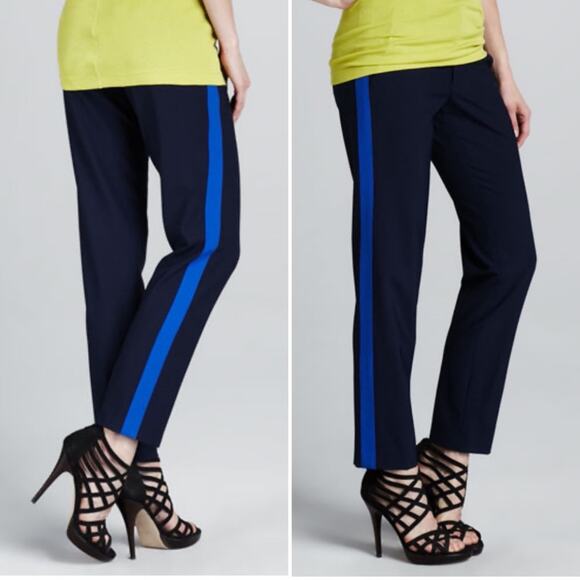 Vince Pants - VINCE navy & blue side stripe crepe stretch wool ankle pants size 4